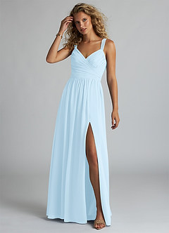 Azazie Aziza Bridesmaid Dresses Sky Blue A-Line V-Neck Pleated Chiffon Dress image2