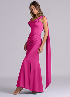 Azazie Inara Bridesmaid Dresses Fuchsia Mermaid Pleated Stretch Satin Dress image3