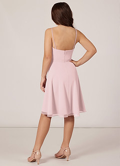 Azazie Kalie Junior Blushing Pink A-Line with Belt Chiffon Dress image4