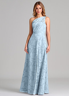 Azazie Phaedra Bridesmaid Dresses Sky Blue A-Line One Shoulder Floral Burnout Dress image5
