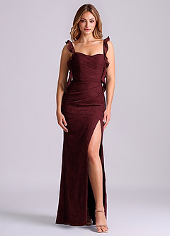 Azazie Jessamine Final Sale Cabernet Mermaid Corset Floral Burnout Dress image1