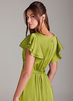 Azazie Daphne Modest Bridesmaid Dresses A-Line Ruched Stretch Satin Floor-Length Dress image2