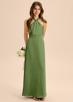 Azazie Beah Junior Juniper A-Line Pleated Stretch Satin Dress image4