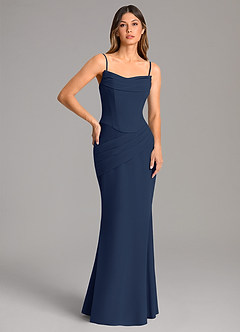 Azazie Sorrel Brautjungfernkleider Meerjungfrau-Linie Korsett Chiffon Kleid Dunkelmarine image2