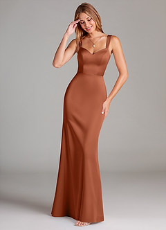 Azazie Denice Bridesmaid Dresses Cedar Rose A-Line Pleated Stretch Satin Dress image1