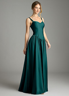 Azazie Evadina Suknie dla druhen Linia A Gorset Satyna elastyczna Do ziemi Sukienka image4