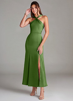 Azazie Rue Koszorúslány ruhák Sellő Rakott Stretch szatén Bokáig érő Ruha image1