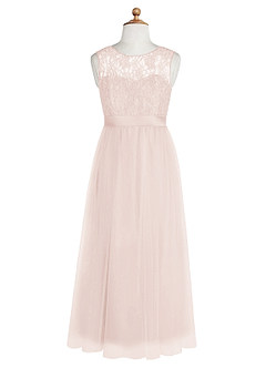 Azazie Georgette Junior Rose Petal A-Line Lace Tulle Dress image8