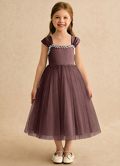 Azazie Yosemite Flower Girl Dresses Espresso Ball-Gown Sweetheart Neckline Tulle Dress image3