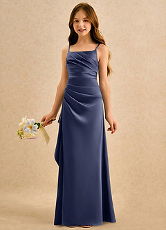 Azazie Cannoli Girls Formal Abiti da Ragazza di Fiori Abito A-Line in Raso Opaco Plissettato Stormy image5