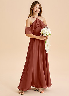 Azazie Tessabelle Junior Vestido de Castaño de Gasa de Corte en A con Vestidos sin tirantes image1