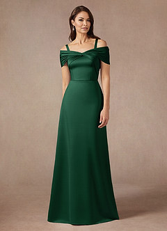 Azazie Amelia Mother of the Bride Dresses Dark Green A-Line Off the Shoulder Stretch Satin Dress image5