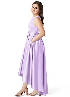 Azazie Inaya Junior A-Linie Gürtel/Schärpe Stretch-Satin Kleid Flieder image3