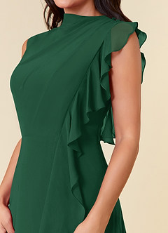 Azazie Narine Mother of the Bride Dresses Dark Green A-Line High Neckline Pleated Chiffon Dress image8