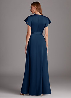 Azazie Nico Bridesmaid Dresses Dark Navy A-Line V-Neck Stretch Satin Dress image3