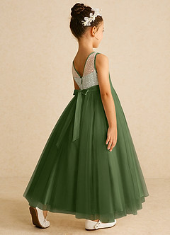 Azazie Tay Flower Girl Dresses Olive A-Line Sequins Tulle Dress image5
