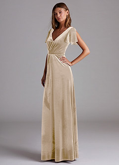 Azazie Soren Robes de demoiselle d'honneur Robe Trapèze en velours Champagne image3