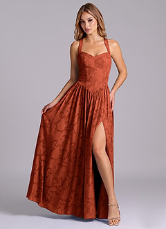 Azazie Francis Bridesmaid Dresses Auburn A-Line Corset Floral Burnout Dress image4