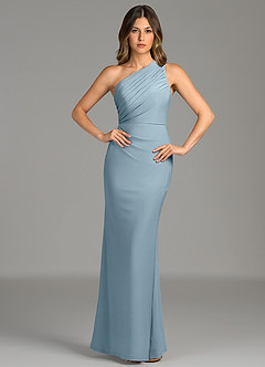 Azazie Akilah Bridesmaid Dresses Dusty Blue Mermaid One Shoulder Premium Stretch Jersey Dress image4