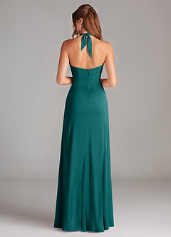 Azazie Elliana Bridesmaid Dresses Peacock A-Line Side Slit Stretch Satin Dress image6