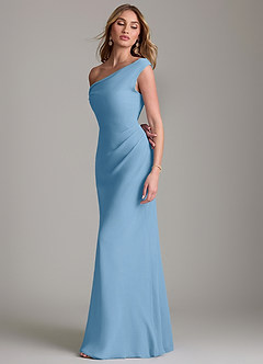 Azazie Emerson Venta final Vestido de Azul Acero de Gasa de Corte Recto con Vestidos sin tirantes image6