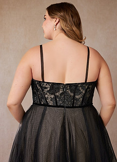 Azazie Persephone Wedding Dresses Black Champagne Ball-Gown Lace Tulle Dress image16