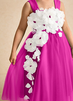 Azazie Dovey Flower Girl Dresses Fuchsia Ball-Gown Bow Tulle Dress image7
