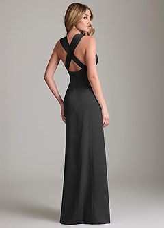 Azazie Cemion 신부 들러리 드레스 A라인 스트레치 새틴 바닥 길이 드레스 image3