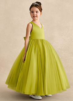 Azazie Peanut Flower Girl Dresses Lemongrass A-Line Strap Tulle Dress image2