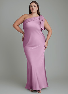 Azazie Yuanna Bridesmaid Dresses Wisteria Mermaid One Shoulder Stretch Satin Dress image8