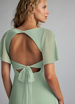 Azazie Induh Bridesmaid Dresses Dusty Sage A-Line Flutter V-neck Mesh Dress image6