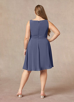 Azazie Shirley Mother of the Bride Dresses A-Line Scoop Pleated Chiffon Knee-Length Dress image5
