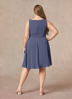 Azazie Shirley Mère de la mariée Robes Robe Trapèze en Mousseline de soie Plissé Scoop Bleu Orageux image12