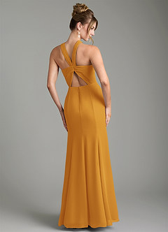Azazie Rue Bridesmaid Dresses Butterscotch A-Line Halter Chiffon Dress image2