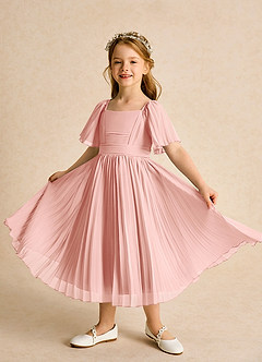 Azazie Gisele Flower Girl Dresses Rosette A-Line Pleated Chiffon Dress image4