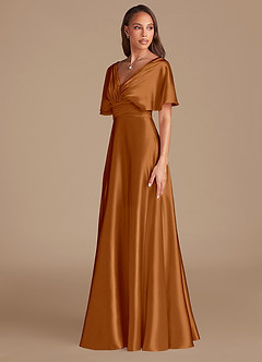Azazie Pamela Bridesmaid Dresses Copper A-Line Pleated Metallic Satin Dress image4
