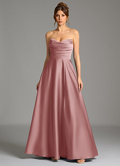 Azazie Ayla Vestidos de damas de honor Vestido de Rosa Polvorienta de Satén Elástico de Corte en A con Corsé image3