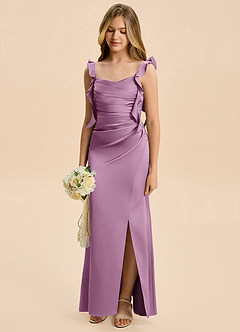 Azazie Jessamine Junior Wisteria A-Line Ruched Stretch Satin Dress image6