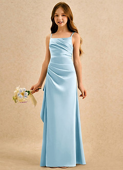 Azazie Cannoli Girls Formal Flower Girl Dresses Sky Blue A-Line Pleated Matte Satin Dress image5