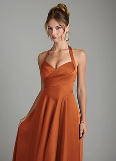 Azazie Tenaya Robes de demoiselle d'honneur Robe Trapèze en Satin extensible Décolleté en cœur Cannelle image3