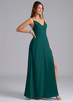 Azazie Sarella Brautjungfernkleider A-Linie mit Taschen Chiffon Kleid Pfau image3