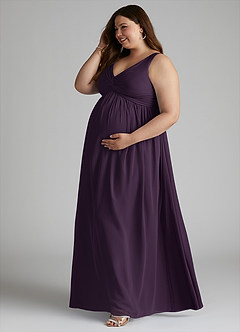 Azazie Yetta Maternity Bridesmaid Dresses A-Line V-Neck Gathered Chiffon Floor-Length Dress image10