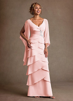 Azazie Arabinda 신부의 어머니 드레스 쉬스 셔링 쉬폰 플로어 길이 드레스 image1