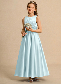 Azazie Ducky Girls Formal Flower Girl Dresses Cloud Blue A-Line Pleated Stretch Satin Dress image5