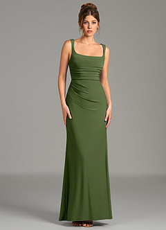 Azazie Agustina Bridesmaid Dresses Olive Mermaid Corset Premium Stretch Jersey Dress image1