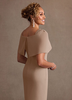 Azazie Deirdre Mother of the Bride Dresses Taupe Column Pleated Stretch Crepe Dress image6