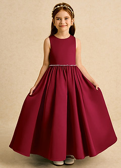 Azazie Daisies Robe Demoiselle D'honneur Fillette Robe Princesse en Mat Satiné Arc Bourgogne image5