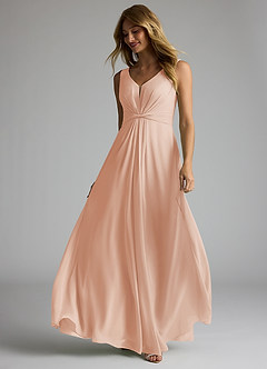 Azazie Gina Bridesmaid Dresses English Rose A-Line V-Neck Pleated Chiffon Dress image2