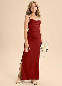 Azazie Mai Junior A-Linie Herzausschnitt Stretch-Satin Kleid Granatapfelrot image3