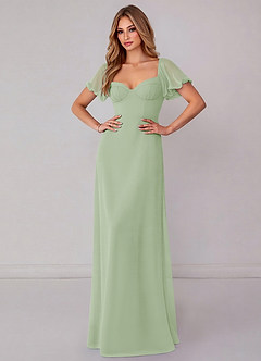 Azazie Fatima Bridesmaid Dresses Dusty Sage A-Line with Pockets Chiffon Dress image2